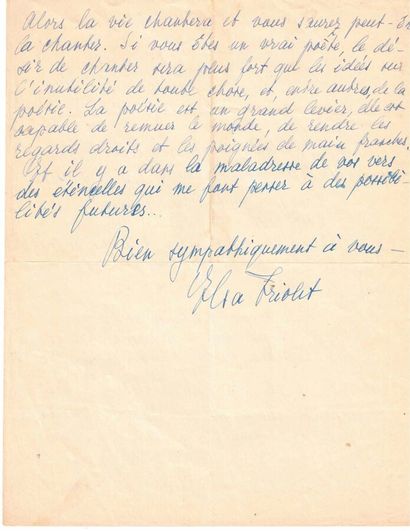 null TRIOLET Elsa (1896-1970)

Lettre autographe signée, Nice, le 12 décembre 1949....