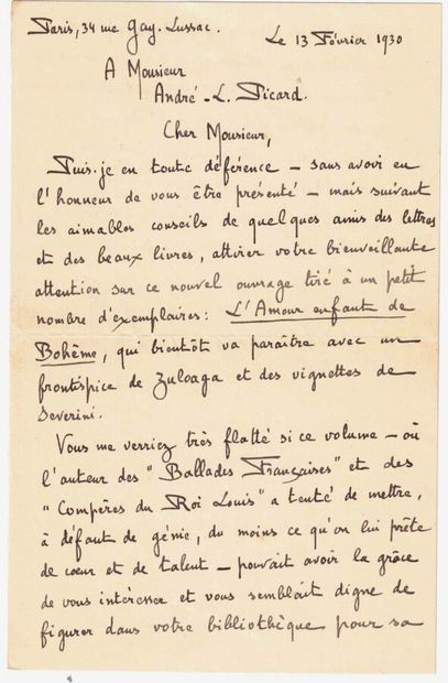 null FORT Paul (1872-1960) 

2 lettres autographes signées Paris, 20 septembre 1915...