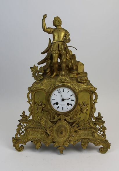 null Chased and gilt bronze clock, representing a hunter dressed in the Renaissance...