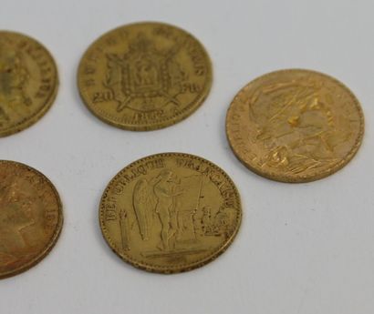 null FRANCE

Sept pièces de 20 francs or : Napoléon tête laurée (1862-1867 - 1869),...