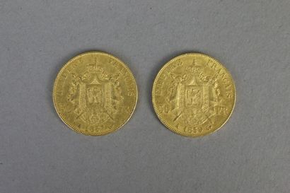 null FRANCE

Two 50 francs gold coins Napoleon III bare head, years 1857 and 185...