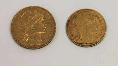 null FRANCE 

20 Francs gold with rooster (1909) and 10 Francs with rooster (191...