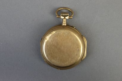 null Pocket watch in yellow gold 750°/°°, gold dust cover, white enamel dial with...