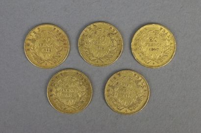 null FRANCE

Cinq 20 francs or Napoléon III tête nue, années 1855-1857-1858 et 1...