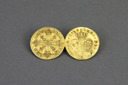Two gold Louis mounted in brooch, years 1642...