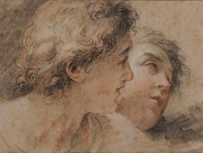 Louis-Jean-François LAGRENEE (1725-1805) Deux têtes de jeunes hommes Trois crayons...