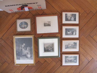 Set of 12 framed engravings:
- CHARDIN, after,...