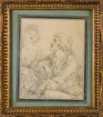 null ECOLE FRANCAISE du XVIIIème siècle
Portrait d'un sculpteur
 devant son modèle
Crayon...