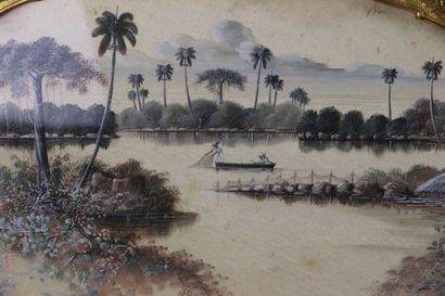 null ECOLE du XIXème siècle
Vue de Madagascar, pêcheurs dans un lagon
Projet d'éventail...