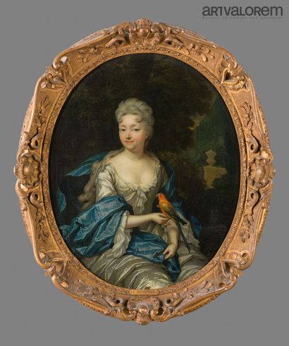 null Attribué Constantin NETSCHER LA HAYE (1668-1723). 
Portrait de femme au perroquet,
Huile...