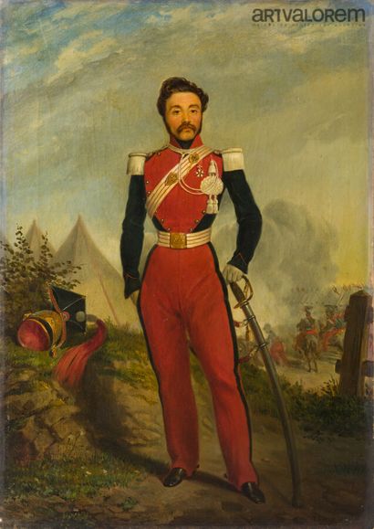 null Alexis BAFCOP (1804-1895) 
Capitaine des lanciers,
Huile sur toile, signée en...