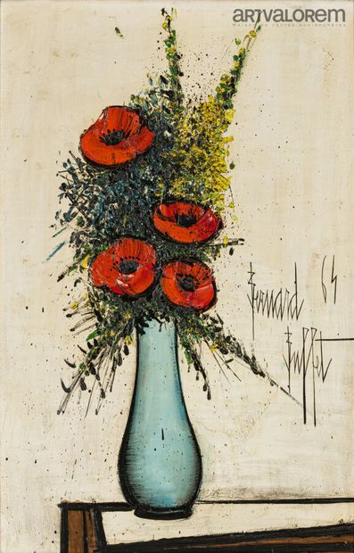 null Bernard BUFFET (1928-1999)
Pavots dans un vase bleu, 1964
Huile sur toile.
Signée...