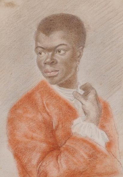Ecole française du XVIII°Siècle Portrait d'un jeune ho mme noir, pierre noire, sanguine...