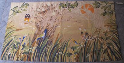 null Impression sur textile "oiseaux parmis les roseaux". 100 x 175 cm