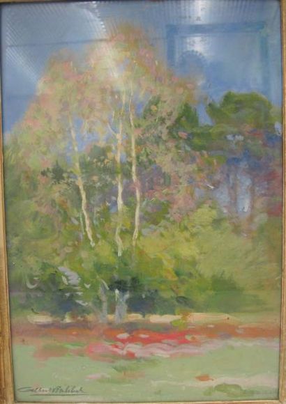 Albert PHILIBERT (XXème siècle) "Arbres au printemps", gouache, signée en bas à gauche,...