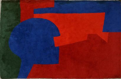 D'après Serge Poliakoff (1900-1969) Tapis en laine "Composition rouge et bleu" édition...