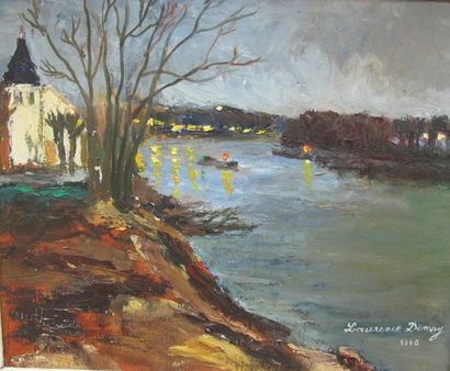 Laurence Demay "Bord de Seine " Huile sur toile signée et datée 1970. Dim: 33x41...