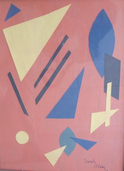 Sarah Stein Composition, gouache et collage sur isorel, signé en bas à droite. 40,5x...