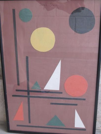 Sarah Stein Composition géométrique, gouache et collage sur papier, signé en haut...