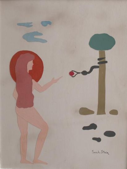 Sarah Stein "Die Versuchung Eva's" (La Tentation d'Eve), gouache et collage sur panneau,...