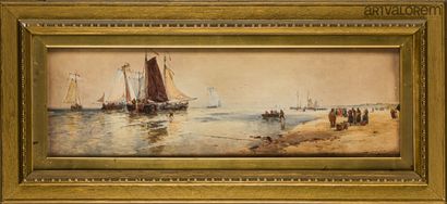 null Thomas Bush HARDY (1842-1897)
Return from fishing on the shore, "A hazy morning",...