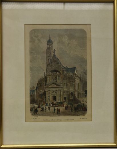 null XIXth century SCHOOL
View of the church Saint-Etienne-du-Mont
Engraving in colors...