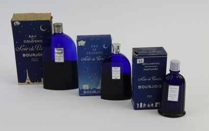 null Bourjois - "Soir de Paris" - (1928)
Assortment of three blue glass bottles with...