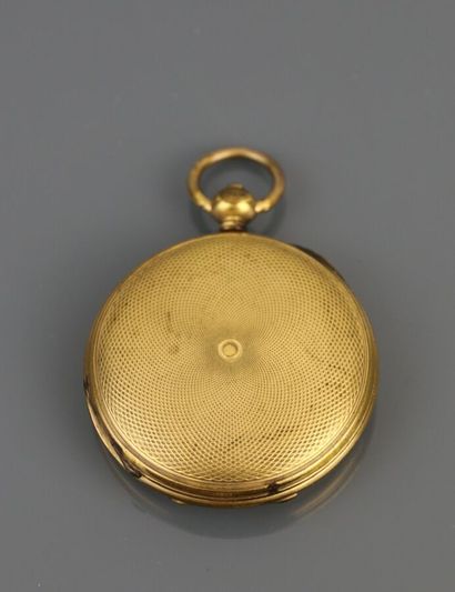 null Pocket watch in yellow gold 750°/°°, white enamel dial with Roman numeral hour...
