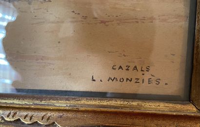 null L. MONZIES (XXème siècle)
Cazals, vue d'une bâtisse, 
Aquarelle sur papier,...
