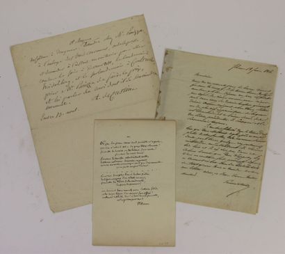 null ECRIVAINS. 3 documents 
Astolphe de CUSTINE (1790-1857). Billet autographe signé,...