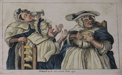 null ECOLE ANGLAISE XVIIIème siècle
Suite de quatre eaux-fortes satyriques en couleurs...