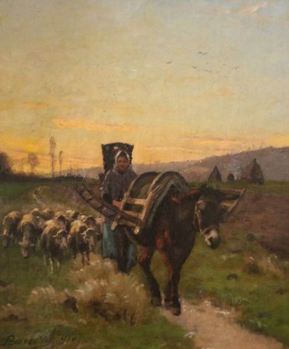 ECOLE XIXème siècle,
La bergère et son âne,...