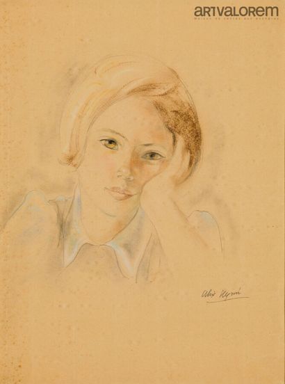  Alix AYMÉ (1894-1989). 
Young pensive woman
Colored pencil and graphite on paper... Gazette Drouot