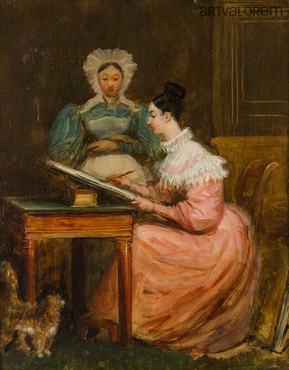 ECOLE ROMANTIQUE, vers 1830-1840 
Jeune femme...