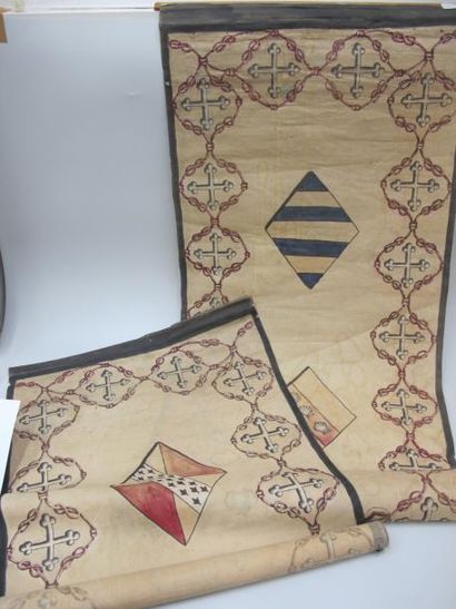 null TABLEAU-Deux tentures en soie peinte à décor de blason "religio patriae"