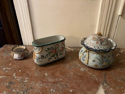 NEVERS. Three earthenware pots decorated...