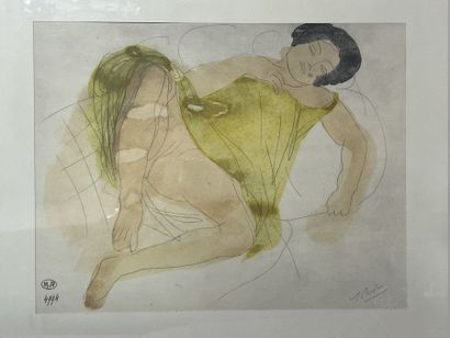 null D'après Auguste RODIN,
Femme allongée à la chemise jaune,
Tirage en procédé...