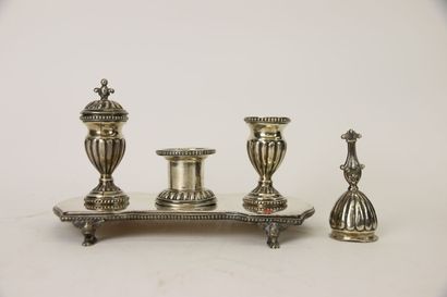 Silver tableware including two baluster vases,...