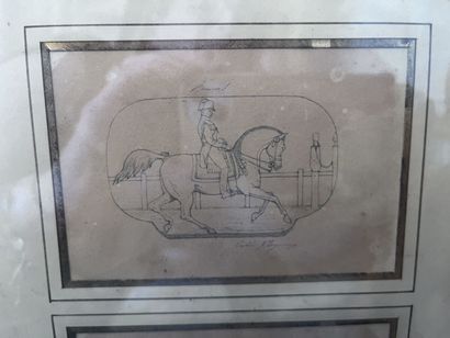 null Ecole du XIXe siècle
Quatre Miniatures de cavaliers, dessins signés en bas à...