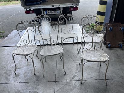 6 chaises de jardin en métal laqué blanc,...