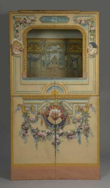 null «Grand Castelet de théâtre de Guignol en toile peinte à décors de Polichinelle,...