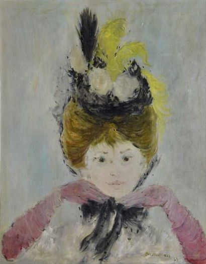 ANDROUTCHKA, XXe siècle Blonde au chapeau à plumes, 1963 huile sur toile, signée...