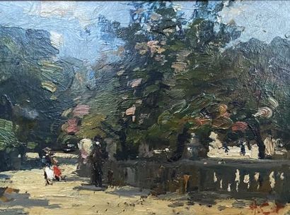 Henry CAT (1877-1905) 
Au parc, 
Huile sur...