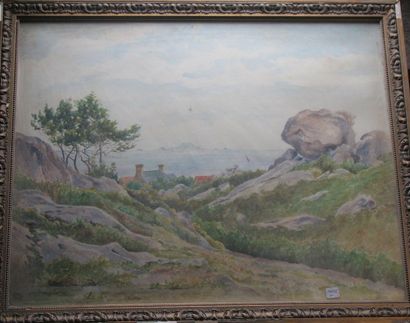 CHAUDE Emile Paul (XIXe-1937) « Bord de mer Breton » Aquarelle, signée 64 x 50 c...