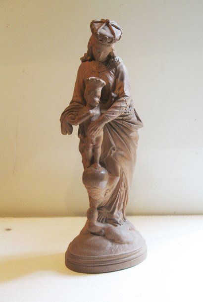 Léon BAUDRY (1898- ) Vierge à l'enfant couronnée Bois sculpté marqué Léon Baudry...