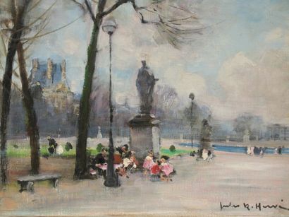 Jules René HERVÉ (1887-1981) Le jardin des tuileries Huile sur toile signée en bas...