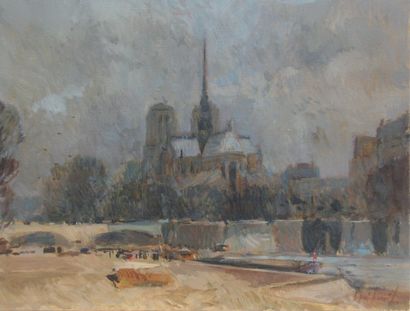 Hervé FENOUIL (1936) Notre Dame de Paris Huile sur toile signée en bas à droite,...