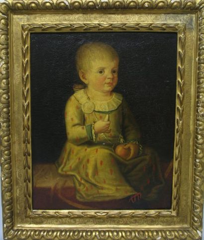 Ecole ITALIENNE vers 1780 Portrait d'enfant tenant un hochet Huile sur toile 57 x...