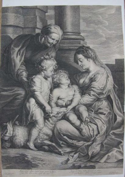 null Gravure d'après Rubens, Vierge à l'enfant et l'agneau.(restaurations).44.5 x...
