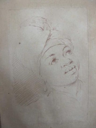 D'après BOUCHER Gravure à l'encre brune. "Jeune noir au turban".27 x 20 cm